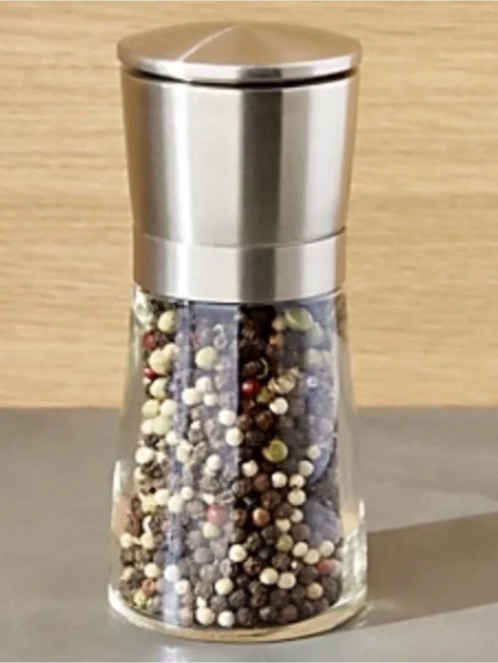 Crate and Barrel OLD THOMPSON BAVARIA Stainless and Glass Salt and Pepper Mills